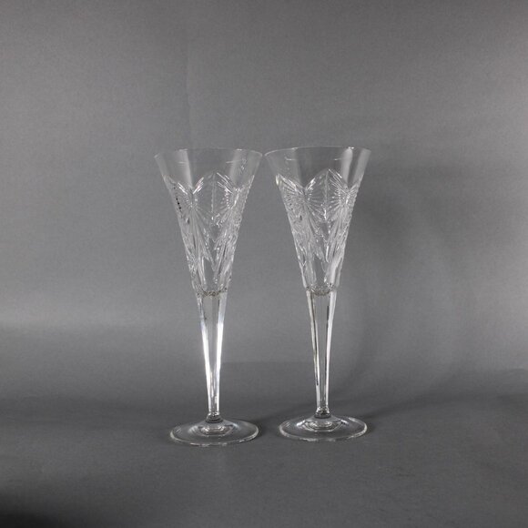 Waterford Champagne Glasses Set Of 2 Clear Cut Crystal 9" Champagne Glasses - Picture 2 of 12